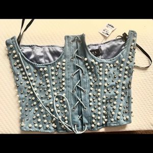 Denim Studded Bustier